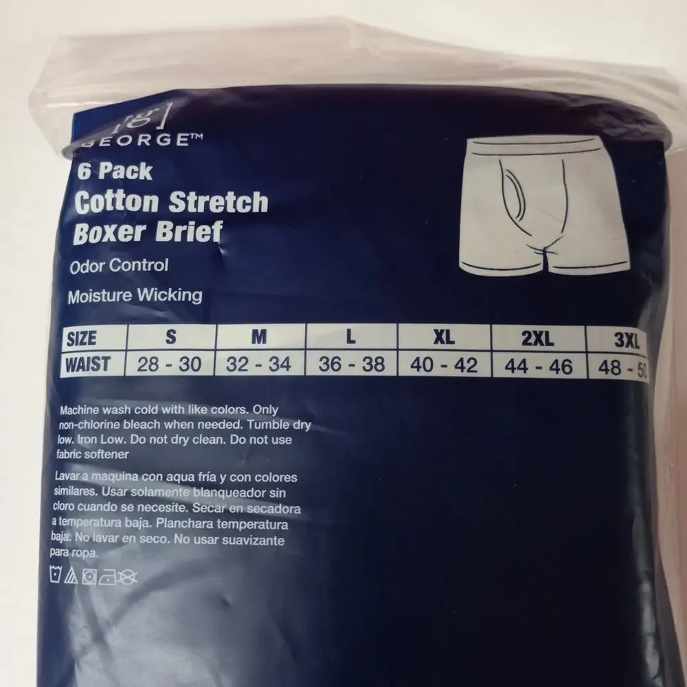 George Boxer Briefs 6-Pack Men’s M 32-34‎ Moisture Wicking Odor Control Tag-Free